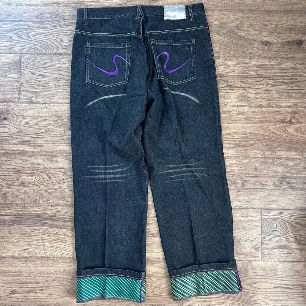 Y2K Silversilk Purple Label Jeans Men's 38 Denim Blue Striped Cuff Relaxed